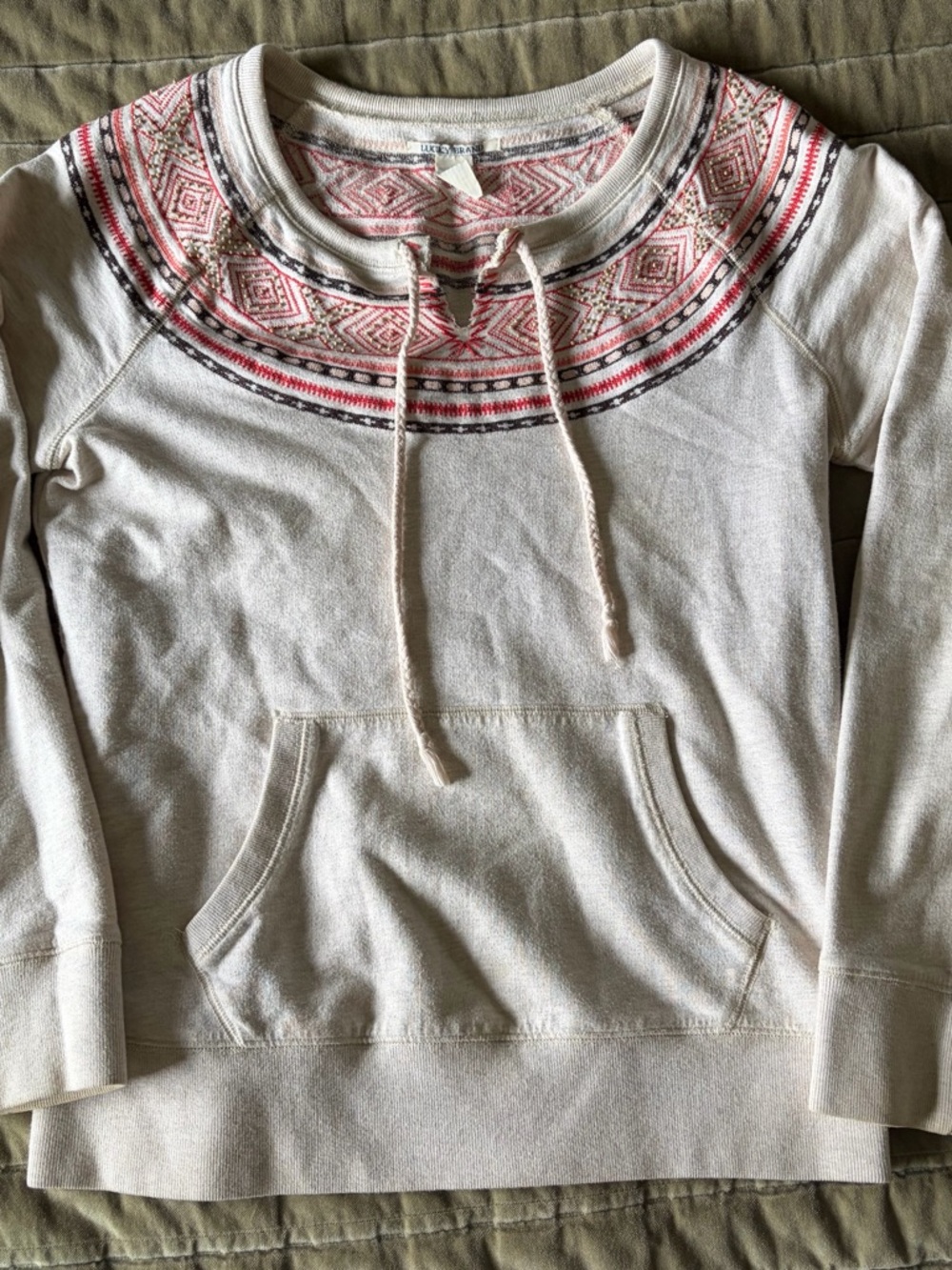 Lucky Heather Tan Southwest Stitching Beadwork Sweatshirt Size Small NEW no tags